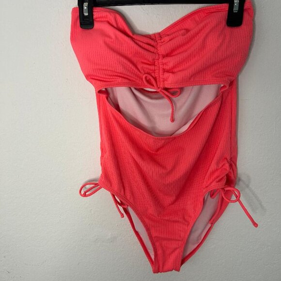 Neon Pink Ribbed Monokini with Removable Strap - Picture 6 of 7